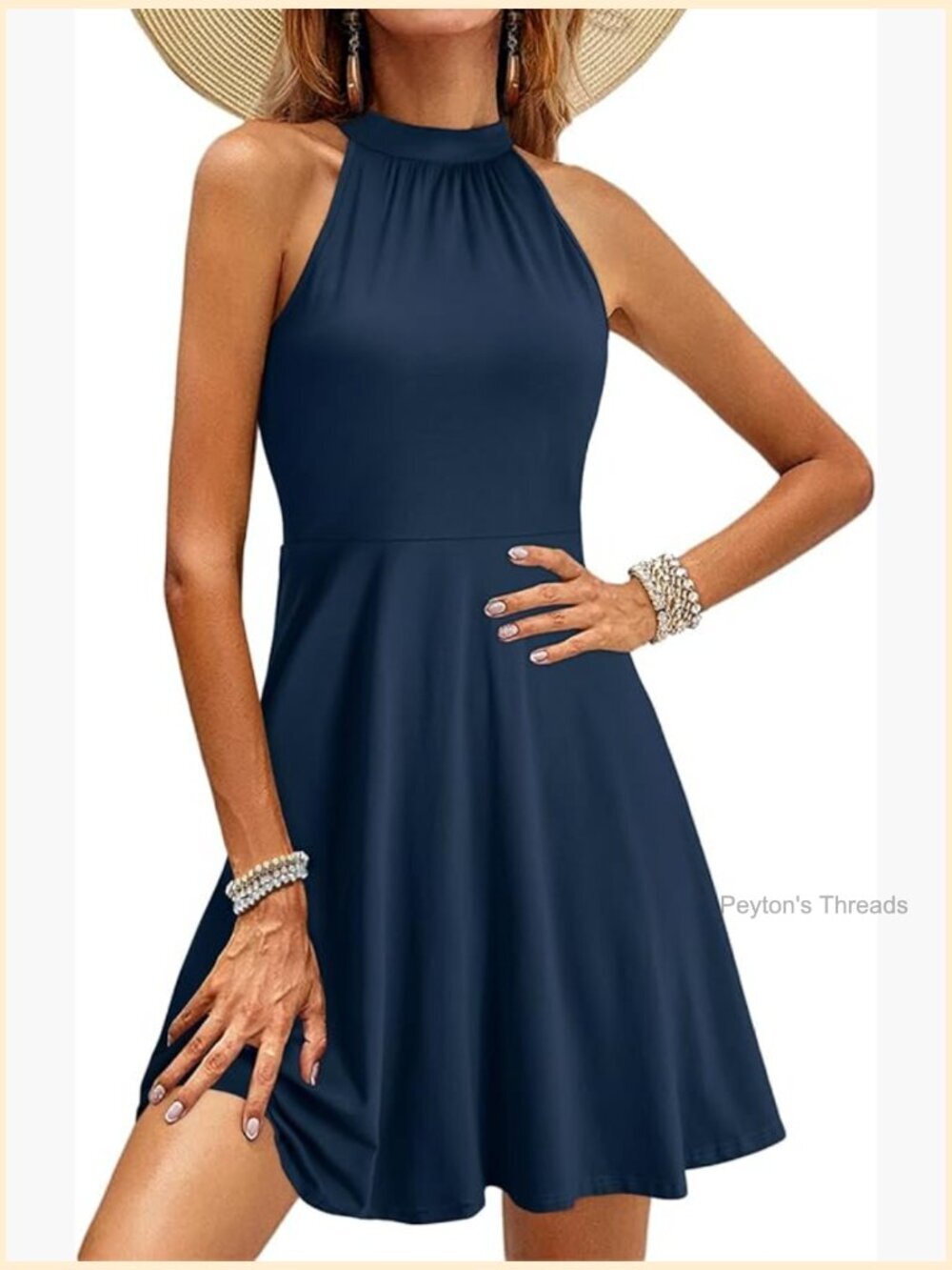 Halter Neck Floral Summer Casual Sundress A-Line Fit and Flare